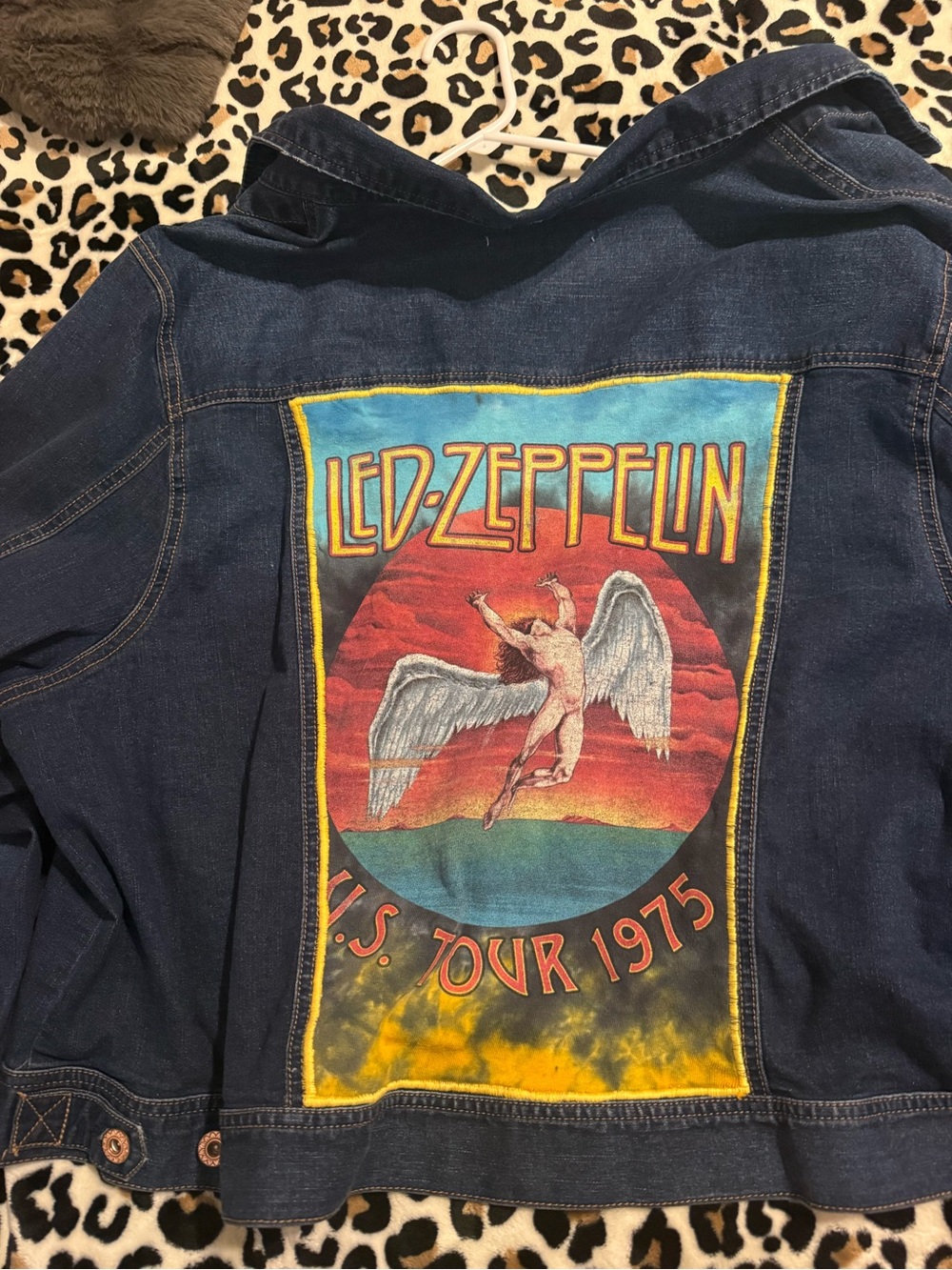 Led Zeppelin Denim Jean Jacket with Graphic Back Patch - Blue